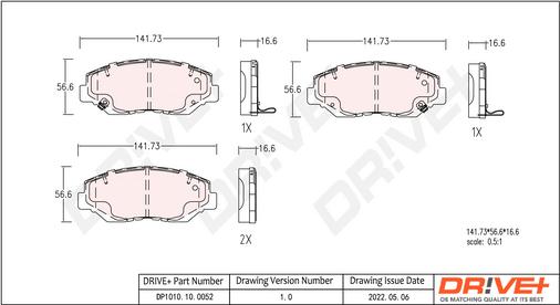 Dr!ve+ DP1010.10.0052 - Bremžu uzliku kompl., Disku bremzes www.autospares.lv