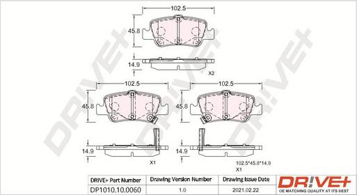 Dr!ve+ DP1010.10.0060 - Тормозные колодки, дисковые, комплект www.autospares.lv