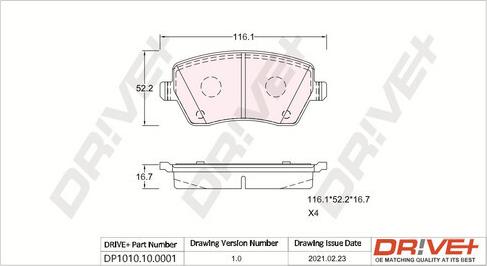 Dr!ve+ DP1010.10.0001 - Bremžu uzliku kompl., Disku bremzes autospares.lv