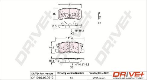 Dr!ve+ DP1010.10.0012 - Тормозные колодки, дисковые, комплект www.autospares.lv