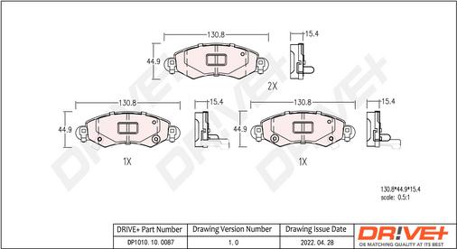 Dr!ve+ DP1010.10.0087 - Тормозные колодки, дисковые, комплект www.autospares.lv