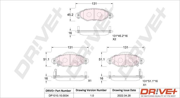 Dr!ve+ DP1010.10.0034 - Bremžu uzliku kompl., Disku bremzes autospares.lv