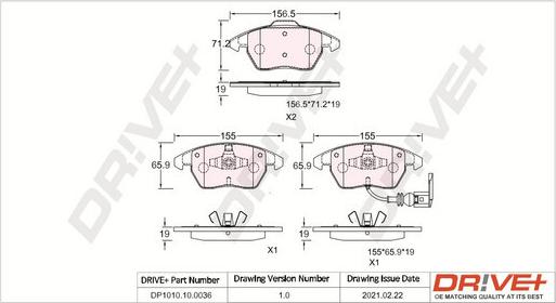 Dr!ve+ DP1010.10.0036 - Тормозные колодки, дисковые, комплект www.autospares.lv