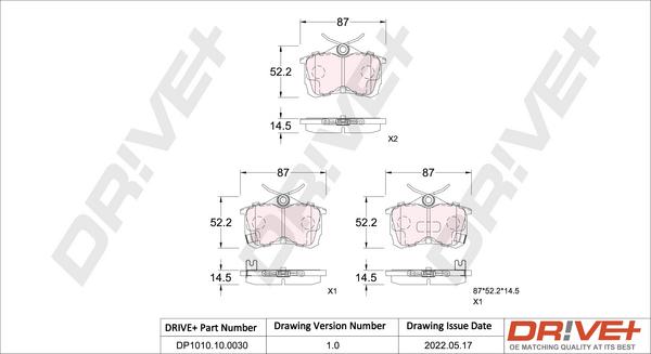 Dr!ve+ DP1010.10.0030 - Brake Pad Set, disc brake www.autospares.lv