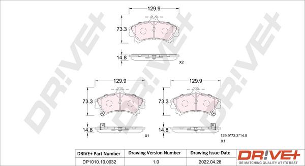 Dr!ve+ DP1010.10.0032 - Тормозные колодки, дисковые, комплект www.autospares.lv