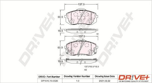 Dr!ve+ DP1010.10.0026 - Bremžu uzliku kompl., Disku bremzes www.autospares.lv