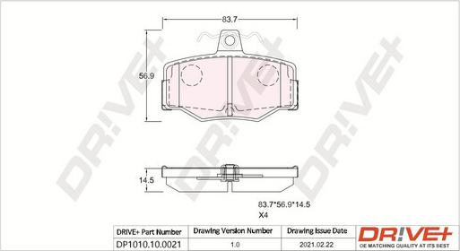 Dr!ve+ DP1010.10.0021 - Тормозные колодки, дисковые, комплект www.autospares.lv