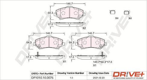 Dr!ve+ DP1010.10.0076 - Bremžu uzliku kompl., Disku bremzes www.autospares.lv