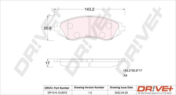 Dr!ve+ DP1010.10.0072 - Bremžu uzliku kompl., Disku bremzes www.autospares.lv