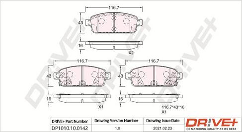 Dr!ve+ DP1010.10.0142 - Bremžu uzliku kompl., Disku bremzes autospares.lv