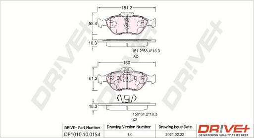 Dr!ve+ DP1010.10.0154 - Тормозные колодки, дисковые, комплект www.autospares.lv