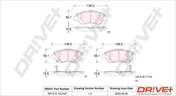 Dr!ve+ DP1010.10.0157 - Bremžu uzliku kompl., Disku bremzes autospares.lv