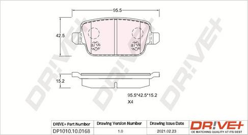 Dr!ve+ DP1010.10.0168 - Bremžu uzliku kompl., Disku bremzes www.autospares.lv