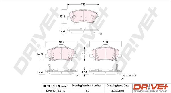 Dr!ve+ DP1010.10.0119 - Тормозные колодки, дисковые, комплект www.autospares.lv