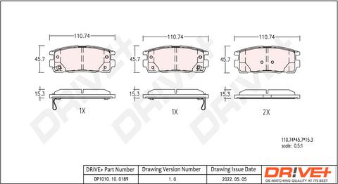 Dr!ve+ DP1010.10.0189 - Bremžu uzliku kompl., Disku bremzes autospares.lv