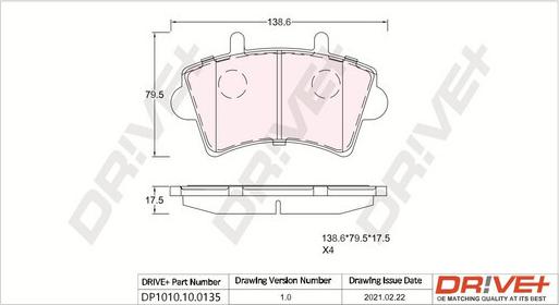 Dr!ve+ DP1010.10.0135 - Bremžu uzliku kompl., Disku bremzes autospares.lv