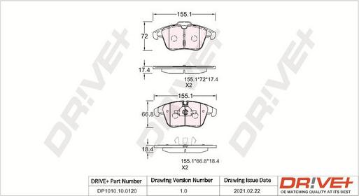 Dr!ve+ DP1010.10.0120 - Brake Pad Set, disc brake www.autospares.lv