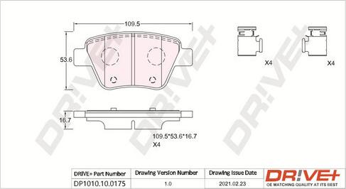 Dr!ve+ DP1010.10.0175 - Тормозные колодки, дисковые, комплект www.autospares.lv