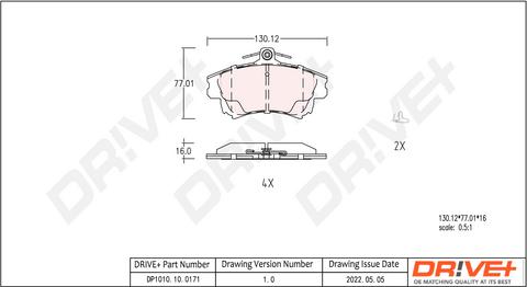 Dr!ve+ DP1010.10.0171 - Тормозные колодки, дисковые, комплект www.autospares.lv