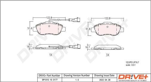 Dr!ve+ DP1010.10.0177 - Bremžu uzliku kompl., Disku bremzes autospares.lv