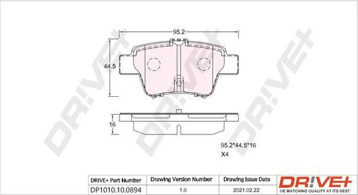 Dr!ve+ DP1010.10.0894 - Тормозные колодки, дисковые, комплект www.autospares.lv