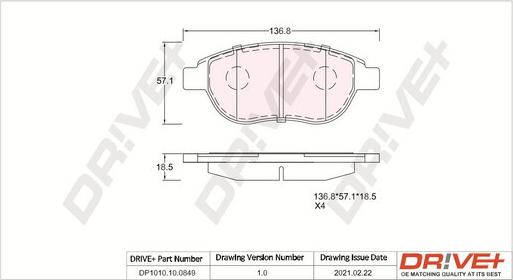 Dr!ve+ DP1010.10.0849 - Тормозные колодки, дисковые, комплект www.autospares.lv