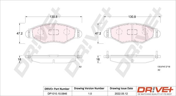 Dr!ve+ DP1010.10.0846 - Тормозные колодки, дисковые, комплект www.autospares.lv