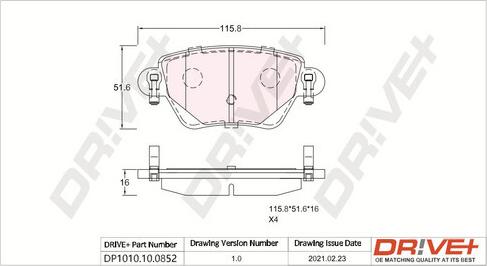 Dr!ve+ DP1010.10.0852 - Тормозные колодки, дисковые, комплект www.autospares.lv