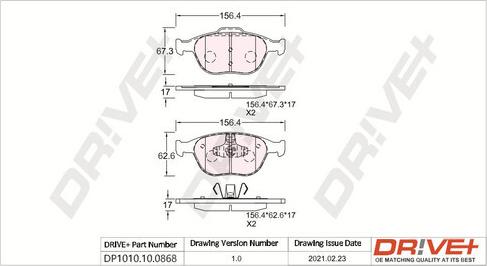 Dr!ve+ DP1010.10.0868 - Тормозные колодки, дисковые, комплект www.autospares.lv