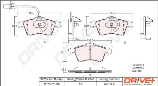 Dr!ve+ DP1010.10.0862 - Тормозные колодки, дисковые, комплект www.autospares.lv