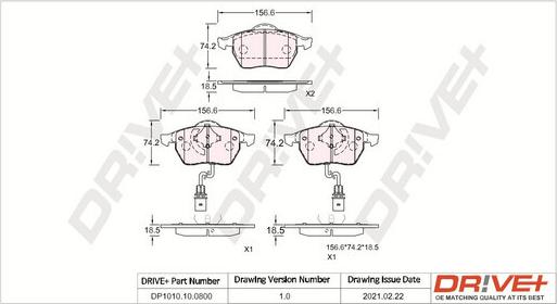 Dr!ve+ DP1010.10.0800 - Тормозные колодки, дисковые, комплект www.autospares.lv