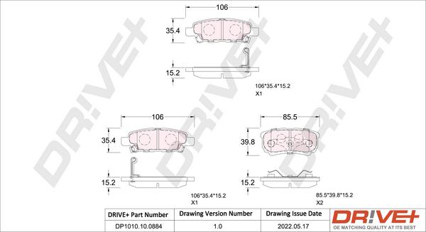 Dr!ve+ DP1010.10.0884 - Brake Pad Set, disc brake www.autospares.lv