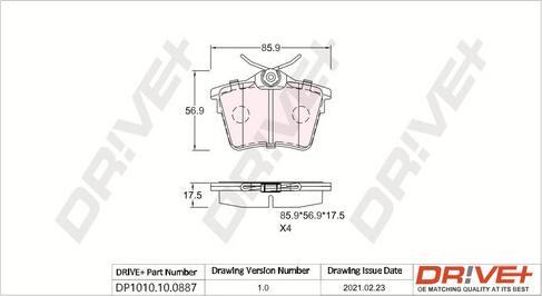 Dr!ve+ DP1010.10.0887 - Brake Pad Set, disc brake www.autospares.lv