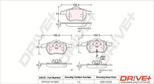 Dr!ve+ DP1010.10.0830 - Тормозные колодки, дисковые, комплект www.autospares.lv