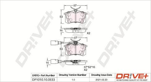 Dr!ve+ DP1010.10.0833 - Brake Pad Set, disc brake www.autospares.lv