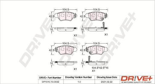 Dr!ve+ DP1010.10.0832 - Bremžu uzliku kompl., Disku bremzes www.autospares.lv