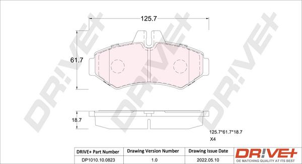 Dr!ve+ DP1010.10.0823 - Тормозные колодки, дисковые, комплект www.autospares.lv