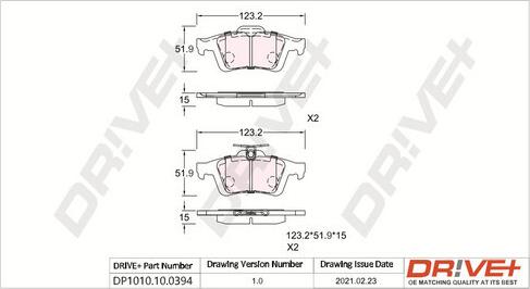 Dr!ve+ DP1010.10.0394 - Bremžu uzliku kompl., Disku bremzes autospares.lv