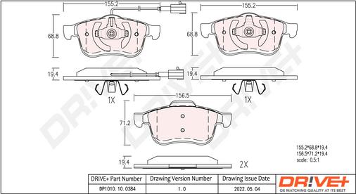 Dr!ve+ DP1010.10.0384 - Bremžu uzliku kompl., Disku bremzes autospares.lv