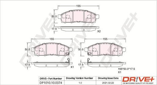 Dr!ve+ DP1010.10.0374 - Bremžu uzliku kompl., Disku bremzes www.autospares.lv