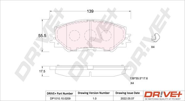 Dr!ve+ DP1010.10.0209 - Brake Pad Set, disc brake www.autospares.lv