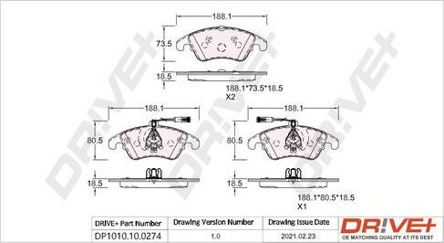 Dr!ve+ DP1010.10.0274 - Bremžu uzliku kompl., Disku bremzes autospares.lv