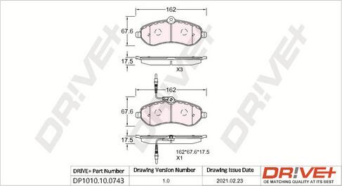 Dr!ve+ DP1010.10.0743 - Bremžu uzliku kompl., Disku bremzes www.autospares.lv