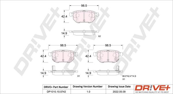 Dr!ve+ DP1010.10.0742 - Тормозные колодки, дисковые, комплект www.autospares.lv