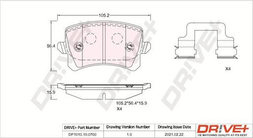 Dr!ve+ DP1010.10.0760 - Тормозные колодки, дисковые, комплект www.autospares.lv