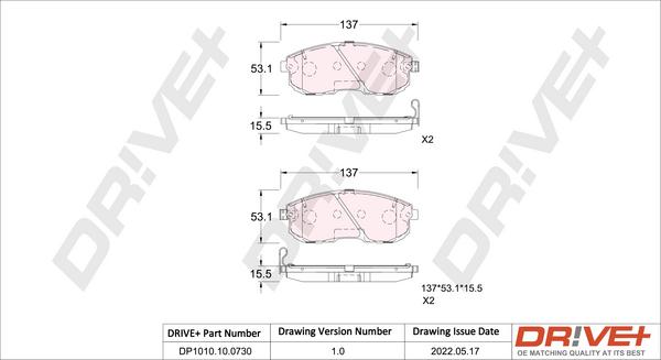 Dr!ve+ DP1010.10.0730 - Тормозные колодки, дисковые, комплект www.autospares.lv