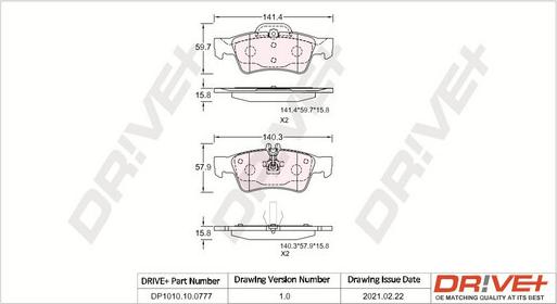 Dr!ve+ DP1010.10.0777 - Тормозные колодки, дисковые, комплект www.autospares.lv