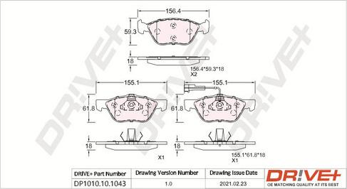 Dr!ve+ DP1010.10.1043 - Bremžu uzliku kompl., Disku bremzes www.autospares.lv