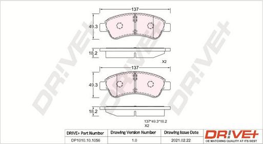 Dr!ve+ DP1010.10.1056 - Тормозные колодки, дисковые, комплект www.autospares.lv