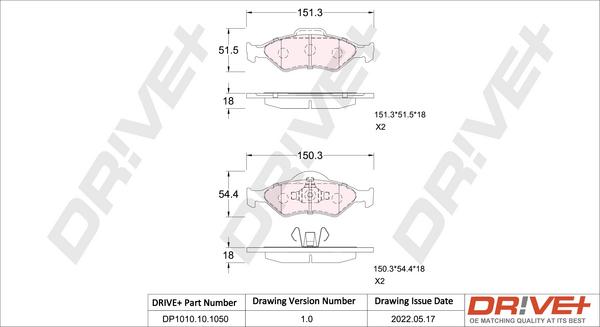 Dr!ve+ DP1010.10.1050 - Тормозные колодки, дисковые, комплект www.autospares.lv